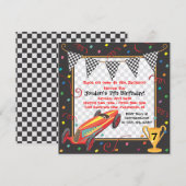 Retro Race Car Birthday Party Invitation Kaart (Voorkant / Achterkant)