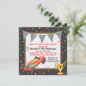 Retro Race Car Birthday Party Invitation Kaart (Staand voorkant)