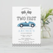 Retro Race Car Boy Tweede Verjaardag Kaart (Staand voorkant)