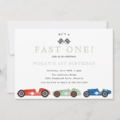 Retro Race Car Fast One Theme Birthday Kaart (Voorkant)