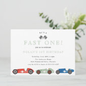 Retro Race Car Fast One Theme Birthday Kaart (Staand voorkant)