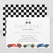 Retro Race Car Fast One Theme Birthday Kaart (Voorkant / Achterkant)