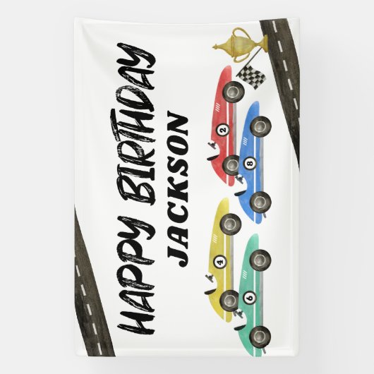 Retro Race Car Kinderen van Birthday Spandoek (Verticaal)