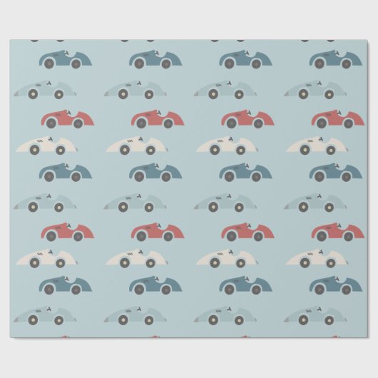 Retro Race Car Pattern Cadeaupapier (Vlak)