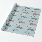 Retro Race Car Pattern Cadeaupapier (Uitgerold)