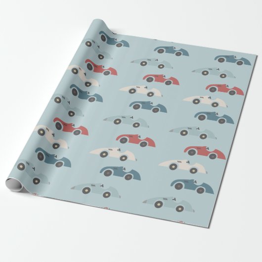 Retro Race Car Pattern Cadeaupapier (Uitgerold)