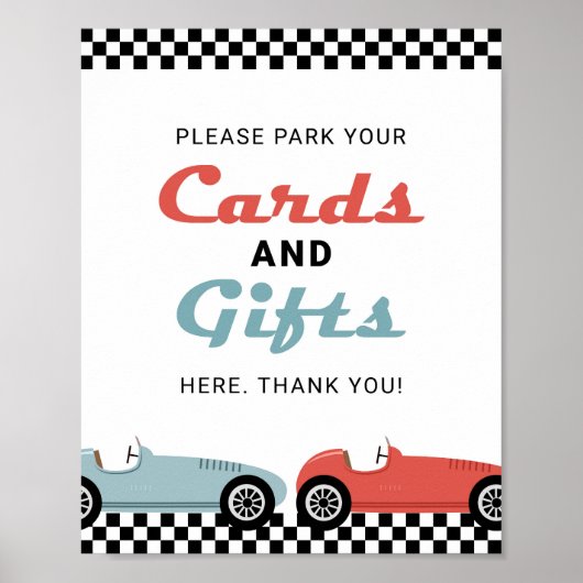 Retro Race Car Racing Verjaardagskaarten en gesche Poster (Voorkant)