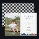 Retro Race Car Theme Birthday Foto Bedankkaart<br><div class="desc">Cute retro raceauto thema,  verjaardagsfeestje flat dank je fotokaart.</div>