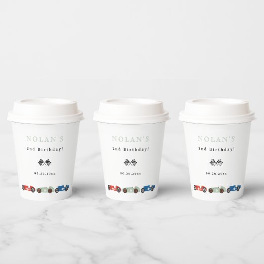 Retro Race Car Theme Birthday Papieren Bekers (Multi)