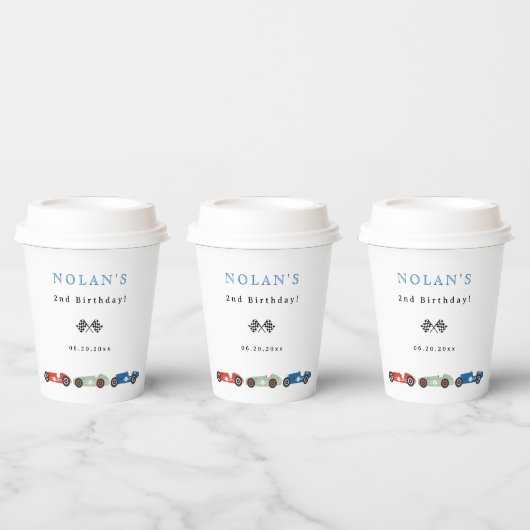 Retro Race Car Theme Birthday Papieren Bekers (Multi)