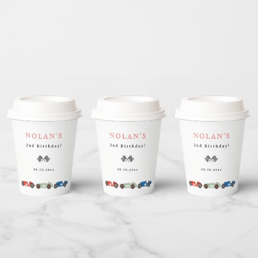 Retro Race Car Theme Birthday Papieren Bekers (Multi)