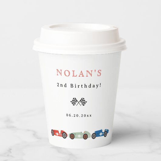 Retro Race Car Theme Birthday Papieren Bekers (Voorkant)