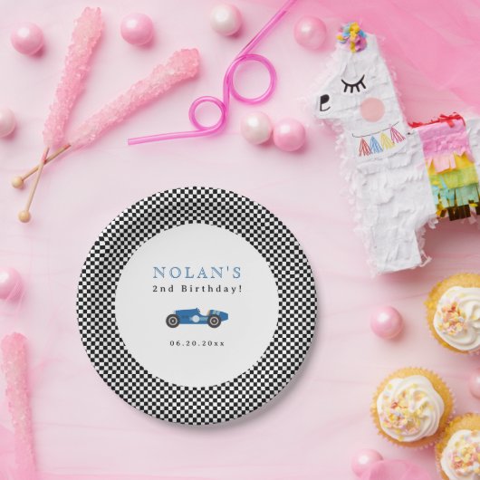 Retro Race Car Theme Birthday Papieren Bordje (Feest)