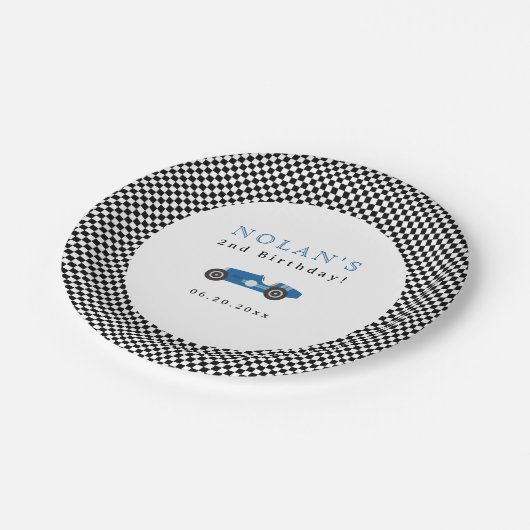 Retro Race Car Theme Birthday Papieren Bordje (Gekanteld)