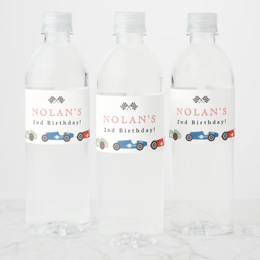 Retro Race Car Theme Birthday Waterfles Etiket (Flessen)