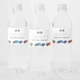 Retro Race Car Theme Birthday Waterfles Etiket