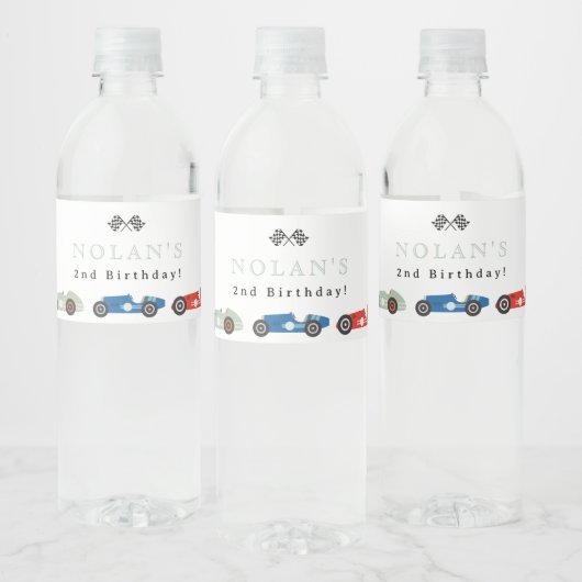 Retro Race Car Theme Birthday Waterfles Etiket (Flessen)