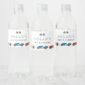 Retro Race Car Theme Birthday Waterfles Etiket (Flessen)