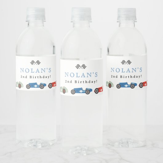 Retro Race Car Theme Birthday Waterfles Etiket (Flessen)