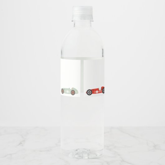 Retro Race Car Theme Birthday Waterfles Etiket (Achterkant)
