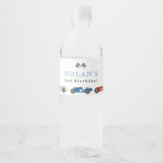 Retro Race Car Theme Birthday Waterfles Etiket (Voorkant)