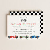 Retro Race Car Theme Joint Birthday Kaart
