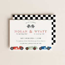 Retro Race Car Theme Joint Birthday Kaart
