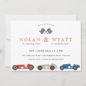 Retro Race Car Theme Joint Birthday Kaart (Voorkant)