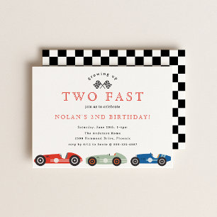 Retro Race Car Two Fast Theme Birthday Kaart