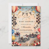 Retro raceauto baby shower kaart (Voorkant)