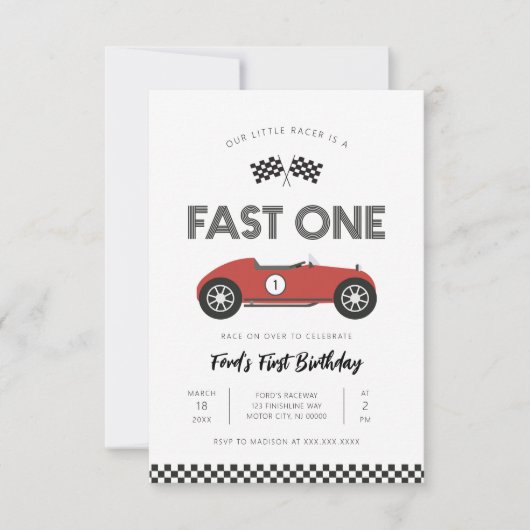 Retro raceauto eerste verjaardag kaart (Voorkant)