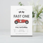 Retro raceauto eerste verjaardag kaart (Staand voorkant)