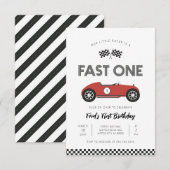 Retro raceauto eerste verjaardag kaart (Voorkant / Achterkant)