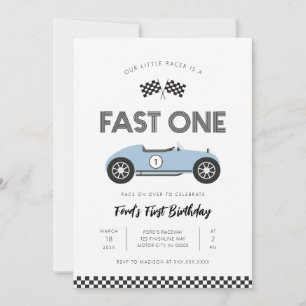 Retro raceauto snel één eerste verjaardag kaart