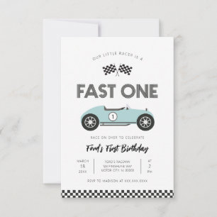 Retro raceauto snelste eerste verjaardag kaart