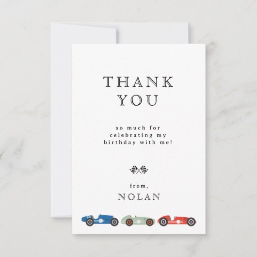 Retro raceauto thema verjaardag bedankkaart (Voorkant)