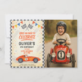 Retro raceauto verjaardagsfeestje kaart (Voorkant)