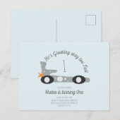 Retro raceauto's maan sterren eerste verjaardag  briefkaart (Voorkant / Achterkant)