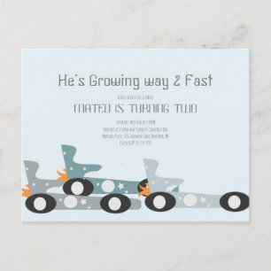 Retro raceauto's maan sterren verjaardagsfeestje   briefkaart