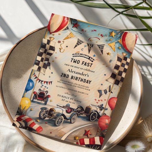 Retro Racebaan Twee Snel Verjaardag Kaart