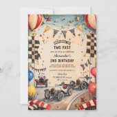 Retro Racebaan Twee Snel Verjaardag Kaart (Voorkant)