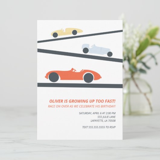 Retro Racecar Birthday Party Kaart (Staand voorkant)