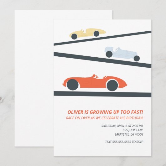 Retro Racecar Birthday Party Kaart (Voorkant / Achterkant)