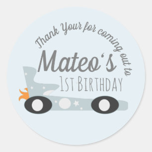 Retro Racing Cars Maan Sterren Eerste Verjaardag Ronde Sticker