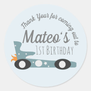 Retro Racing Cars Maan Sterren Eerste Verjaardag   Ronde Sticker