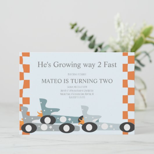 Retro Racing Cars Moon Stars Birthday Party  Kaart (Staand voorkant)