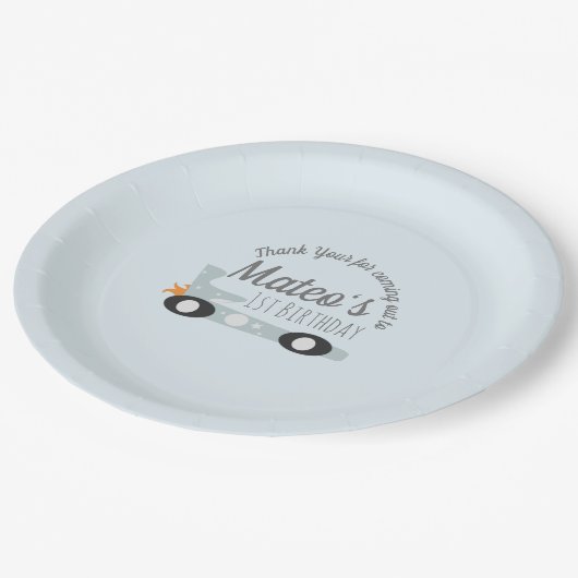 Retro Racing Cars Moon Stars Eerste verjaardag Papieren Bordje (Gekanteld)