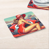 Retro Racing Pin-up Kartonnen Onderzetters (Schuin)