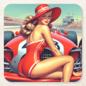 Retro Racing Pin-up Kartonnen Onderzetters (Voorkant)