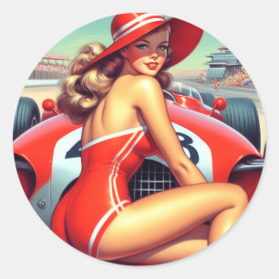 Retro Racing Pin-up Ronde Sticker